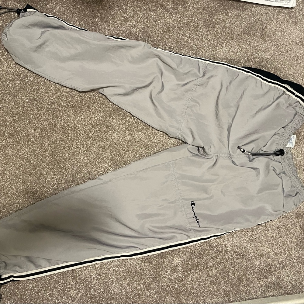 Champion Gray Sweatpants with Elastic Cuffs and Side Stripe